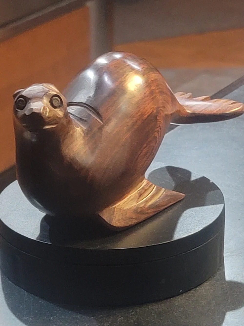 Handcarved Brown Wooden Seal Figurine Decorative Accent